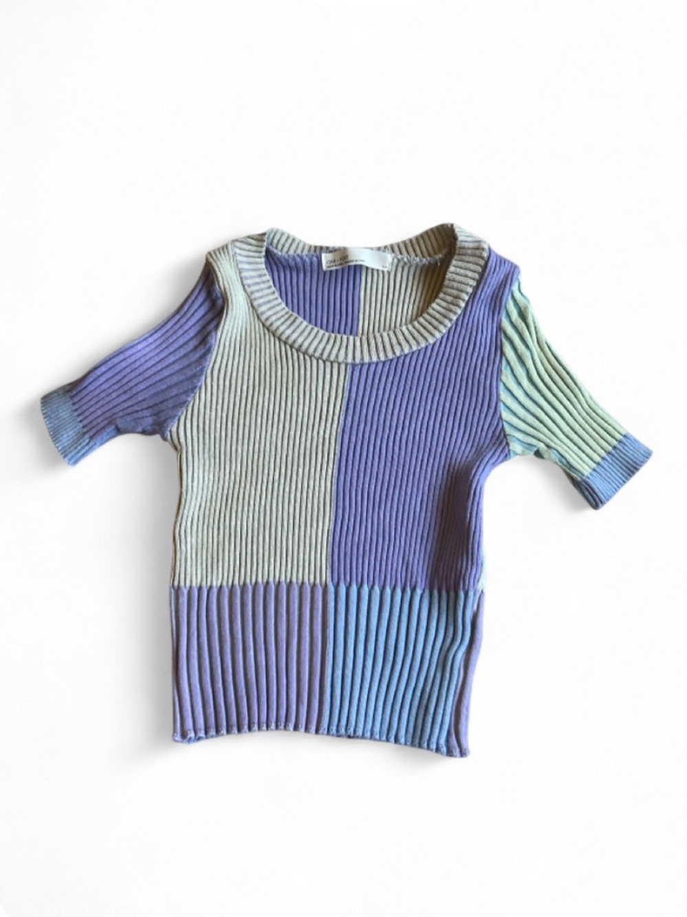 OAK AND FORT Multi Pastel Ribbed Knit Top - Lavender, Light Blue, Mint SMALL